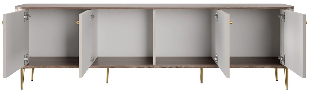 TV stolík Vespera 4D 187 cm - kašmírová / orech / zlaté nožičky