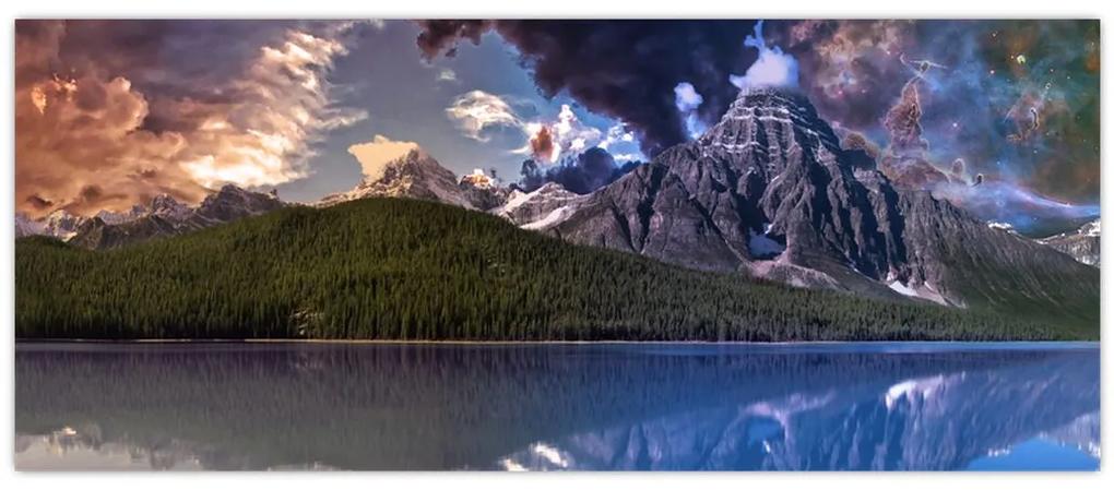 Obraz jazera a hôr (120x50 cm)