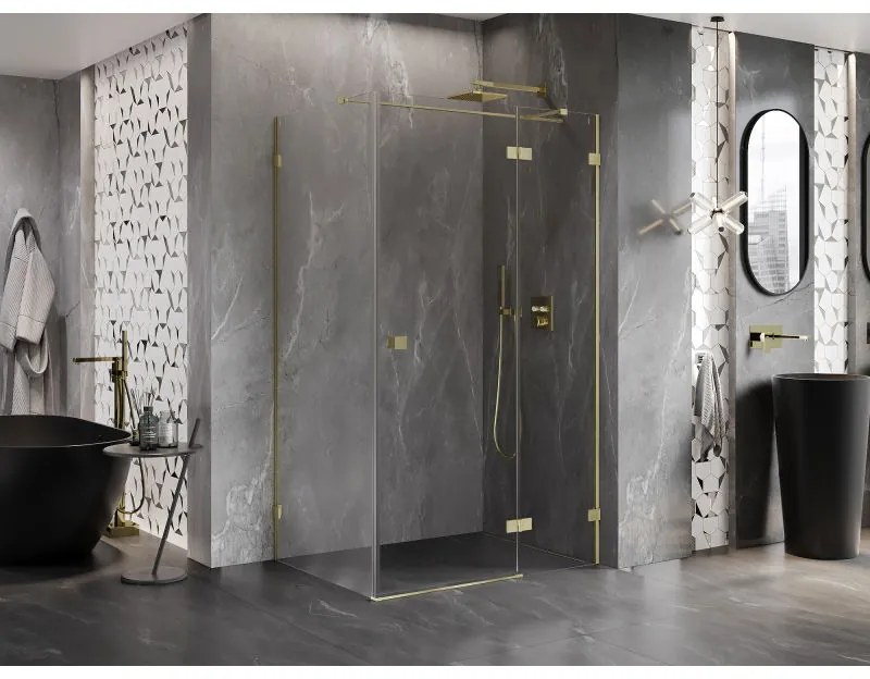 Mexen Lunar T, pravý výklopný sprchový kút 140 x 120 cm, 8mm číre sklo, zlatý matný profil, 834T-140-120-55-00-P