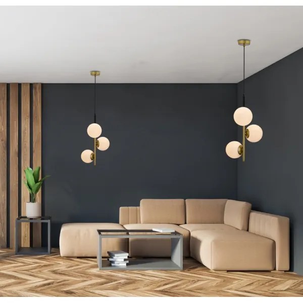 Luster na lanku DUO 3xE14/40W/230V zlatá/čierna