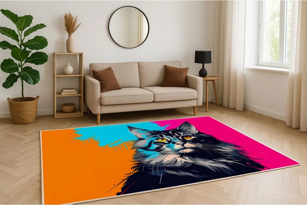 Koberec s motívom mačky – pop-art štýl, viacfarebný Rozmer: 100x150 cm