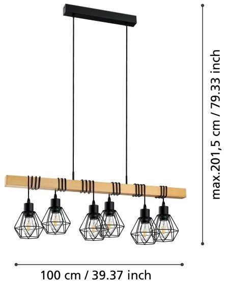Eglo 44076 - Závesný luster na lanku TOWNSHEND 6xE27/60W/230V