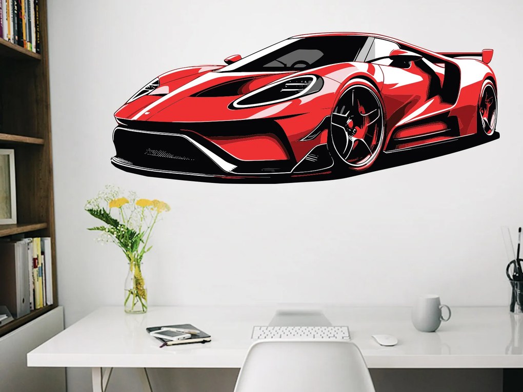Červený športiak textilní prelepiteľná nálepka na stenu hárok 47 x 18 cm