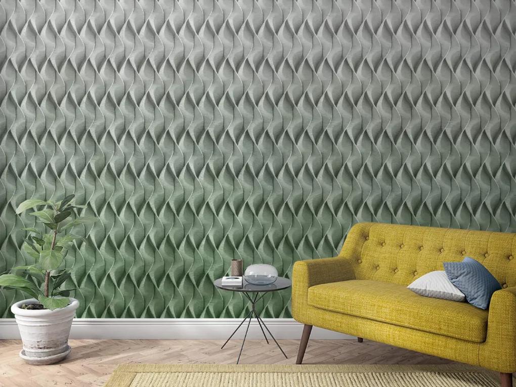 Dizajnová tapeta mural s 3D efektom VLNKY zelené
