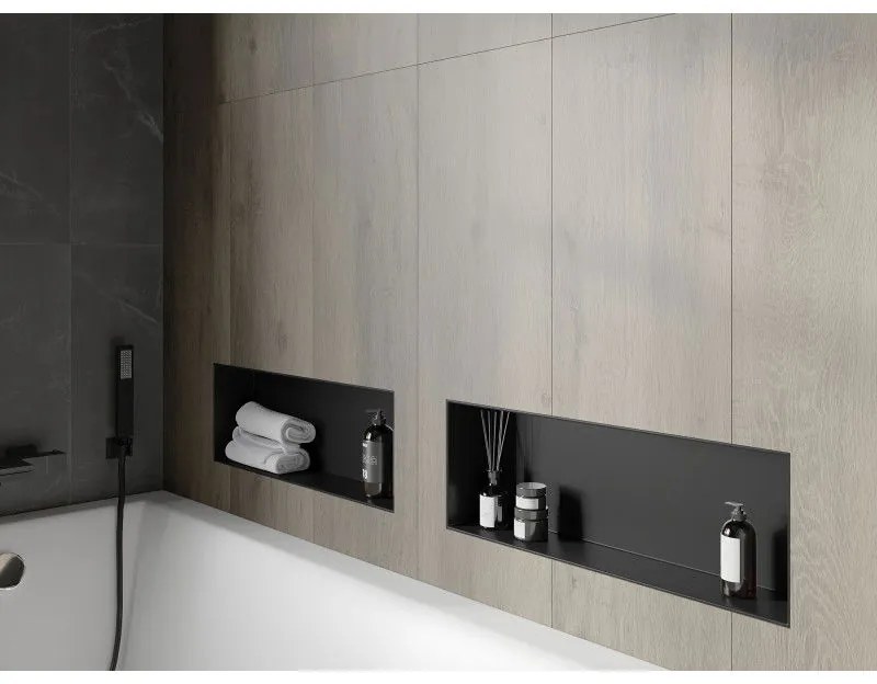 Mexen X-Wall-NR, polička na zapustenie pod obklad bez goliera 60 x 20 cm, čierna matná, 1971602010