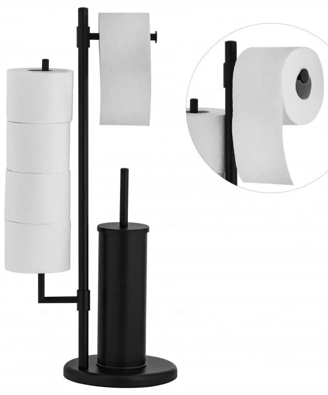 Erga Sisu, držiak na toaletný papier so zásobníkom a WC kefou 3v1, čierna matná, ERG-YKA-P.SISU-BLK