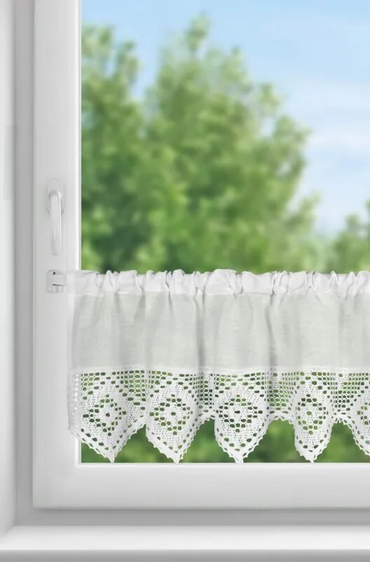 DECOREUM Záclona z s čipkovým vzorom 150 cm x 30 cm biela 60% bavlna 40% polyester 98404