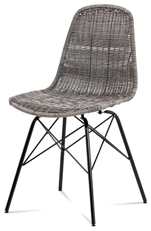 stolička, kov čierny / umelý ratan sivý