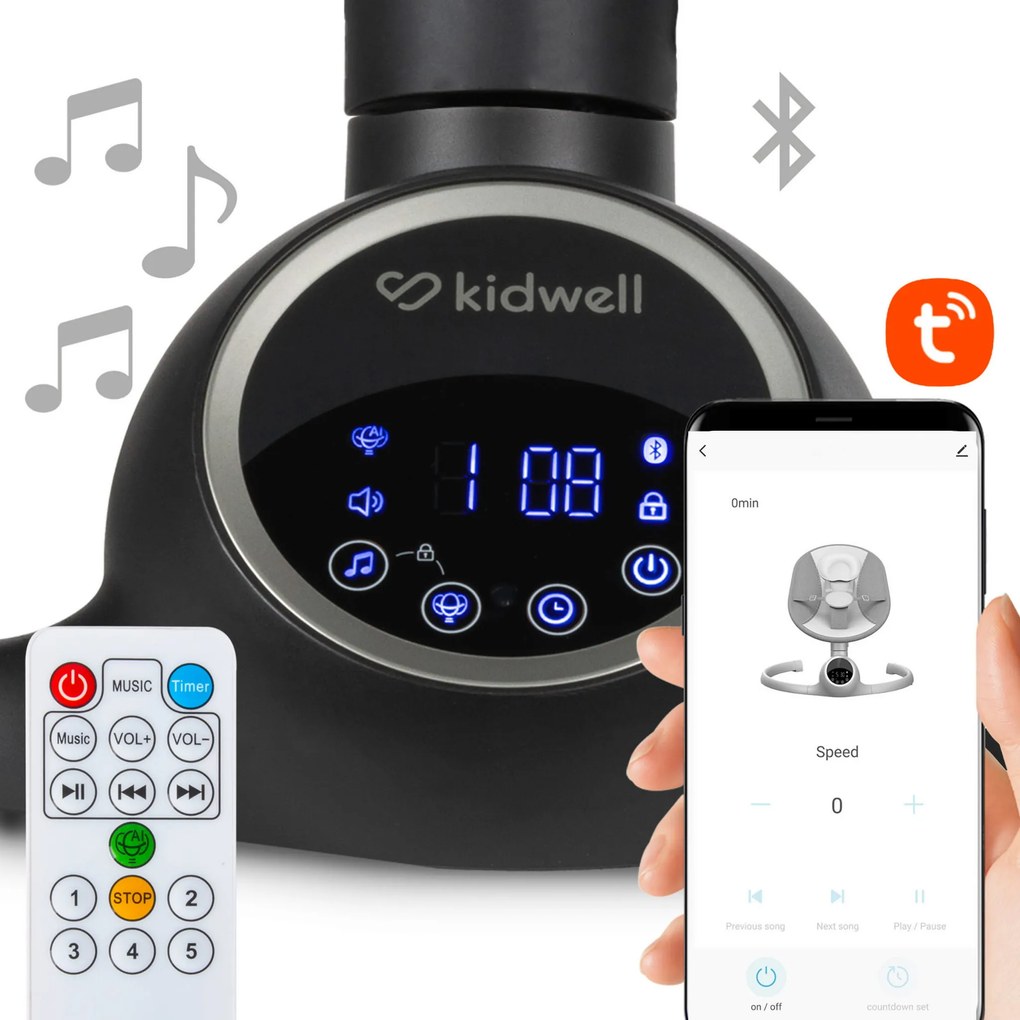 Elektrické hojdacie kreslo Kidwell REVE 2 v 1 s Bluetooth a aplikáciou Tuya