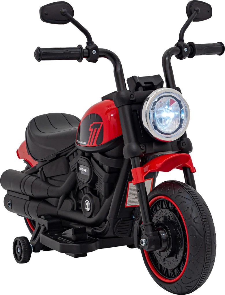 Ramiz Elektrická motorka Chopper FASTER pre deti červená + FM rádio + audio panel + LED