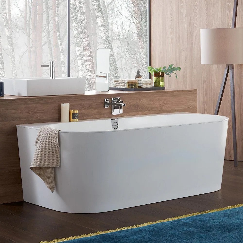 VILLEROY &amp; BOCH Oberon 2.0 voľne stojaca vaňa z materiálu Quaryl, pre pristavenie k stene, odtok v strede, 1800 x 800 x 620 mm, biela alpská, UBQ180OBR9CD00V-01