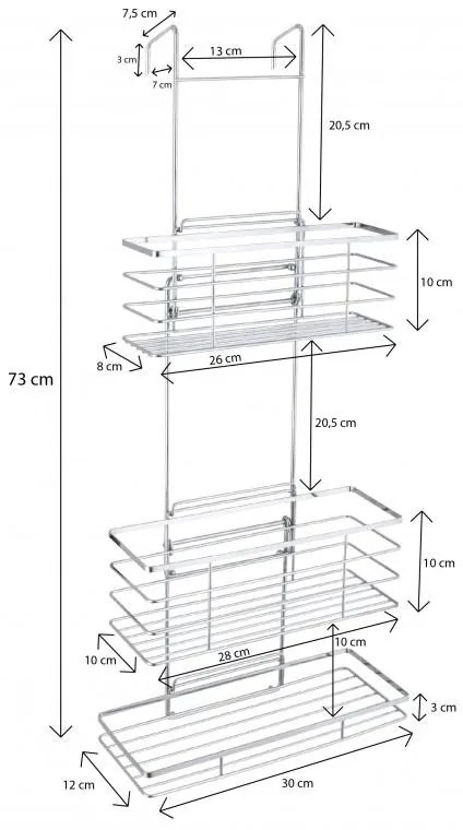 Erga Rafek, trojitá kúpeľňová polička do sprchy na zavesenie 30x12,5x71 cm, chrómová, ERG-YKA-CH.RAFEK-CHR