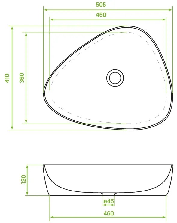 Laveo Laveo, asymetrické umývadlo na dosku 505x410x120 mm, biela lesklá, LAV-VUA_6251