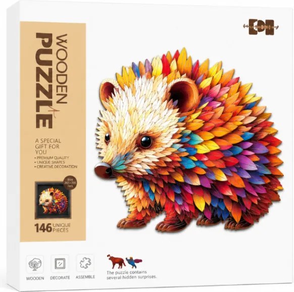 Drevené puzzle Ježko s rámikom - 160 dielikov