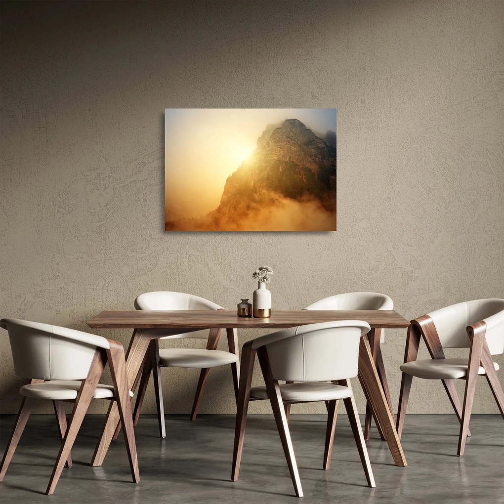 Sklenený obraz hory v hmle (70x50 cm)