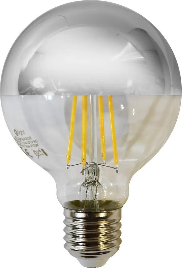 Dekoračná LED žiarovka so zrkadlovým vrchlíkom E27 teplá 3000k 5w 550 lm strieborná