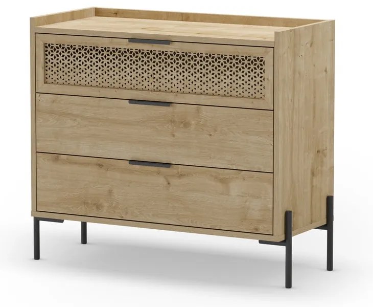 Nízka komoda v dekore duba v prírodnej farbe 90x80 cm Inca – Marckeric