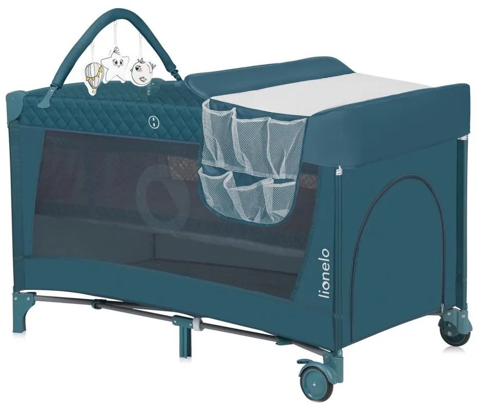 Lionelo - Cestovná postieľka FLOWER zeleno-tyrkysová