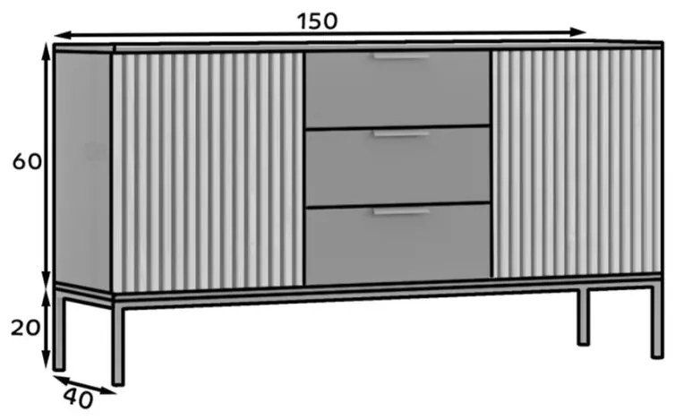 Komoda MEORATI 150x40 cm, čierna/dub artisan