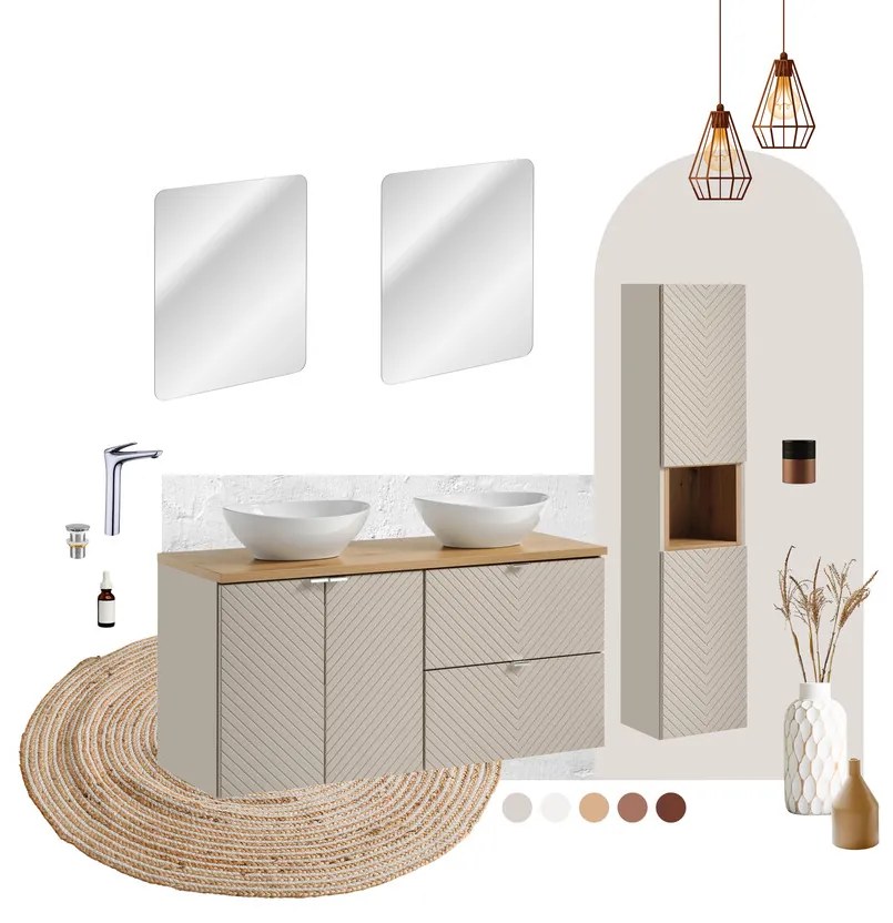 Závěsná skříňka pod umyvadlo Viva Cashmere s deskou 80 cm kašmír/dub coast evoke