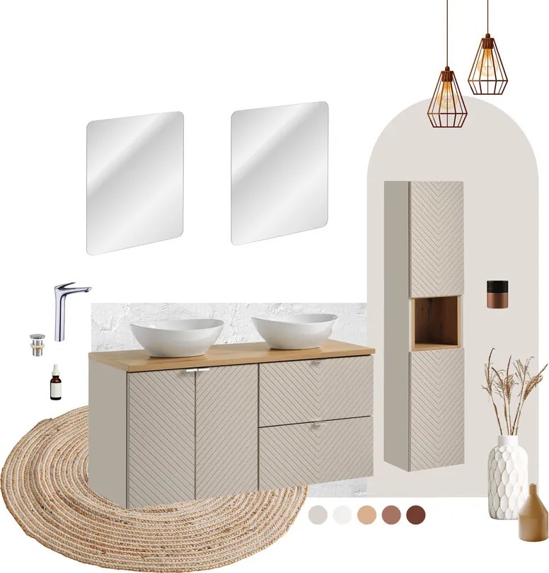 Závesná skrinka pod umývadlo Viva Cashmere s doskou 80 cm kašmír/dub coast evoke