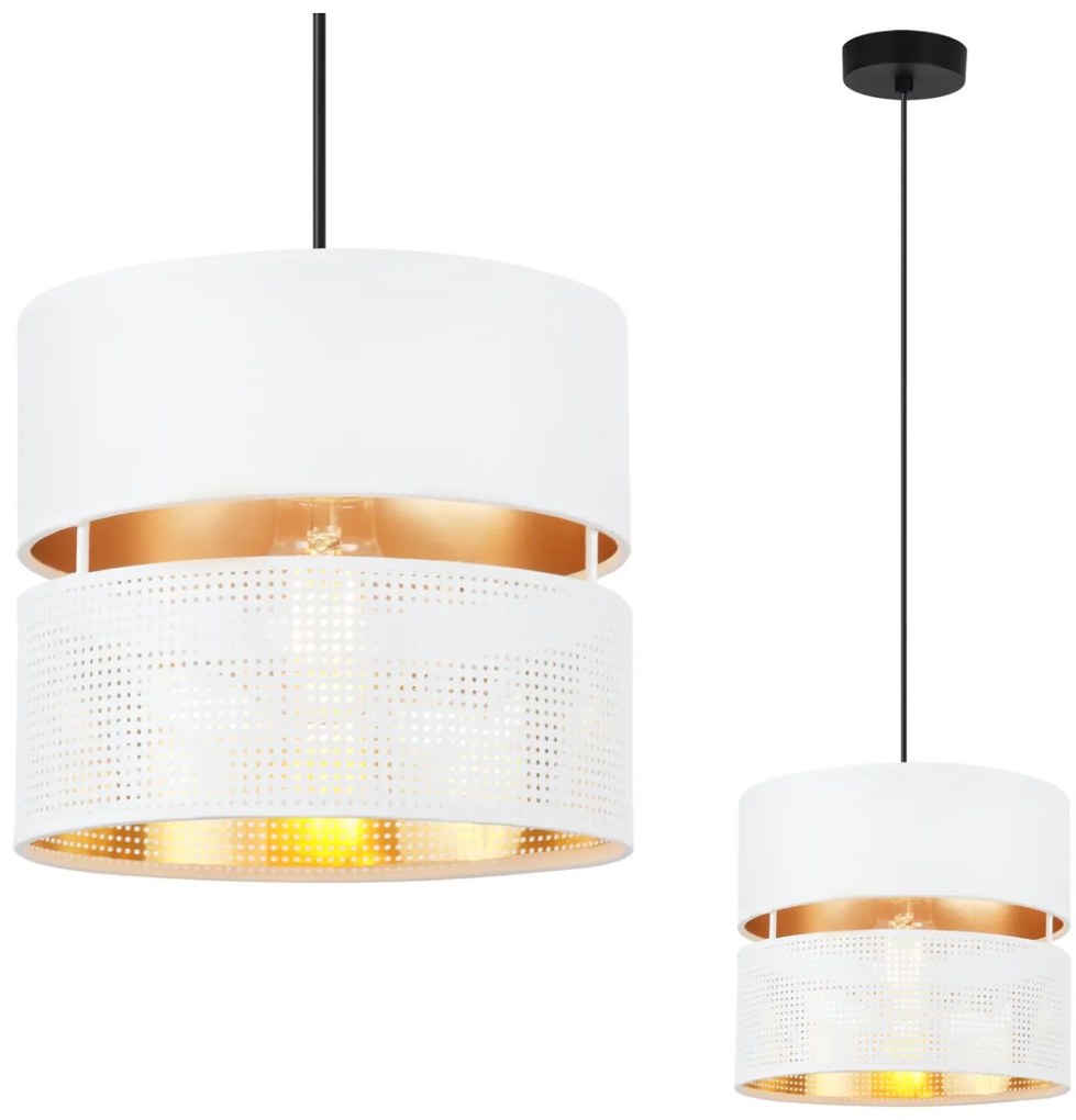 Závesné svietidlo Asti, 1x PVC/biele textilné tienidlo, (fi 20cm), g, b