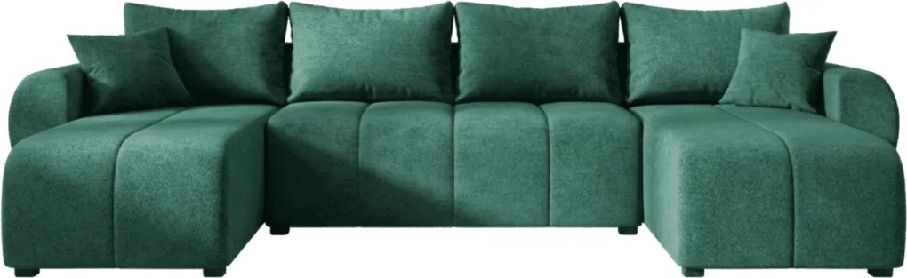 Rozkladacia obojstranná sedacia súprava do U SEVIO 311x145 cm, fľaškovozelená + 2 vankúšiky ZDARMA