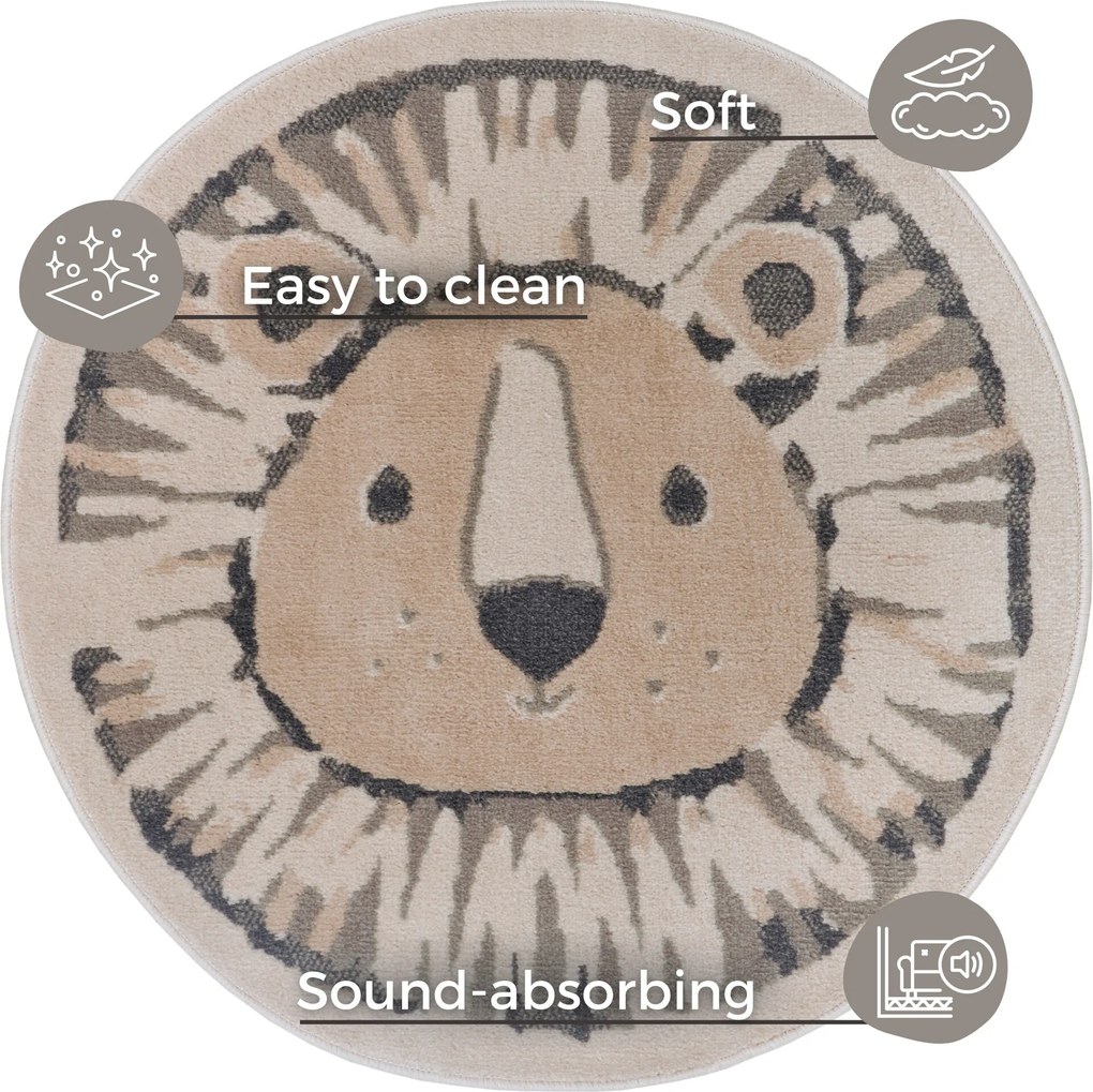 Hanse Home, AKCIA: 140x140 (průměr) kruh cm Detský koberček Adventures 105966 Cream Grey kruh, šedá, detská izba