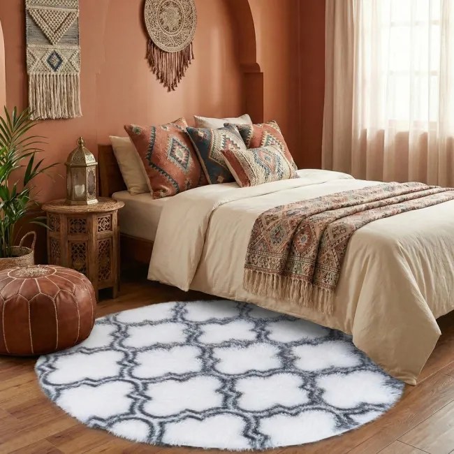 Protišmykový koberec DECOR biely / sivý 1 kruh