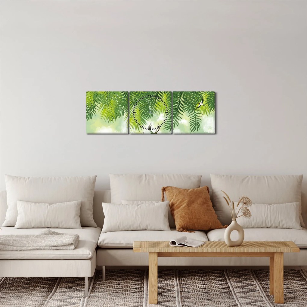 Obraz - Jelene v lese (s hodinami) (90x30 cm)