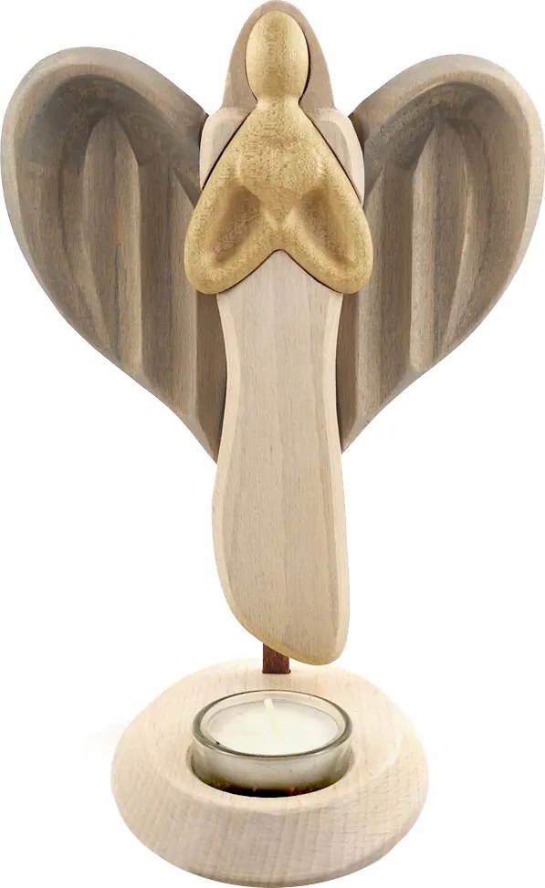 AMADEA Drevený svietnik anjel so srdcom, farebný, masívne drevo, výška 25 cm