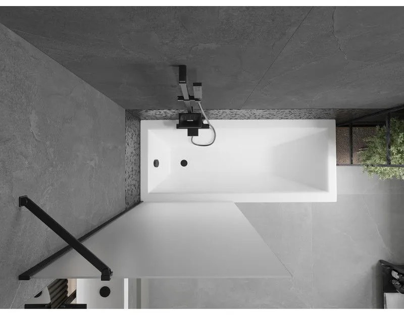 Mexen Next, vaňová zástena 1-krídlová 80 x 150 cm, fixné krídlo, 6 mm námraza sklo, čierny profil, 895-080-000-00-30-70