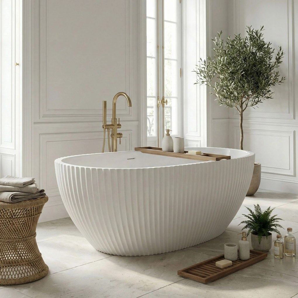 Rea Carmen, voľne stojaca vaňa 170x85 cm, biela, zlatý matný click-clack, KPL-W7506