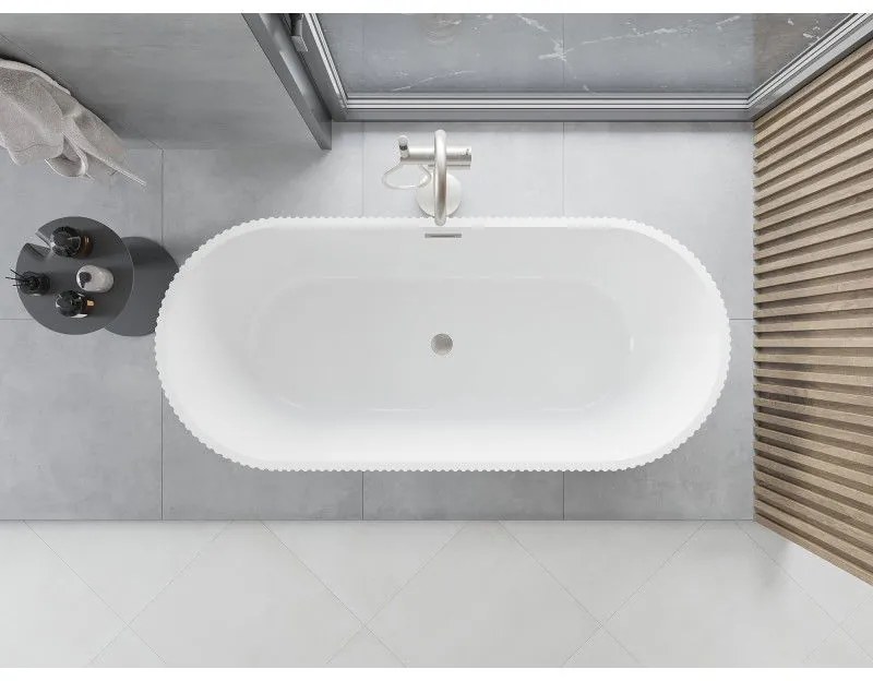 Mexen Yara, voľne stojaca ryhovaná vaňa 170 x 75 cm, biela-čierna, oceľový prepad, 52861707575-97