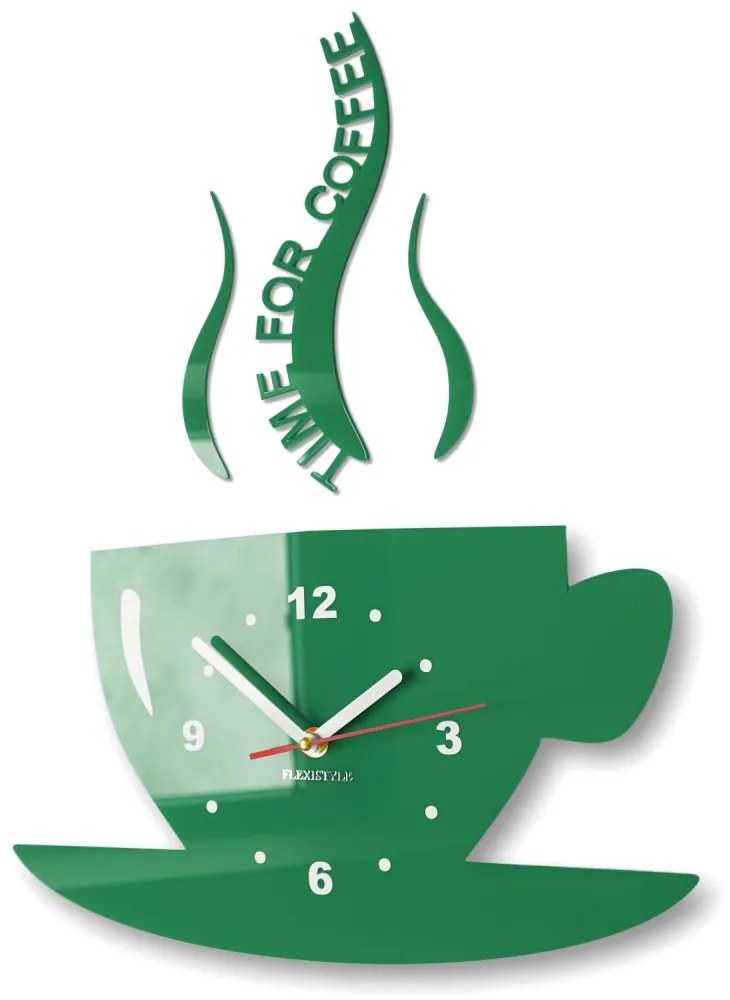 Nástenné hodiny Time for coffee tmavozelená