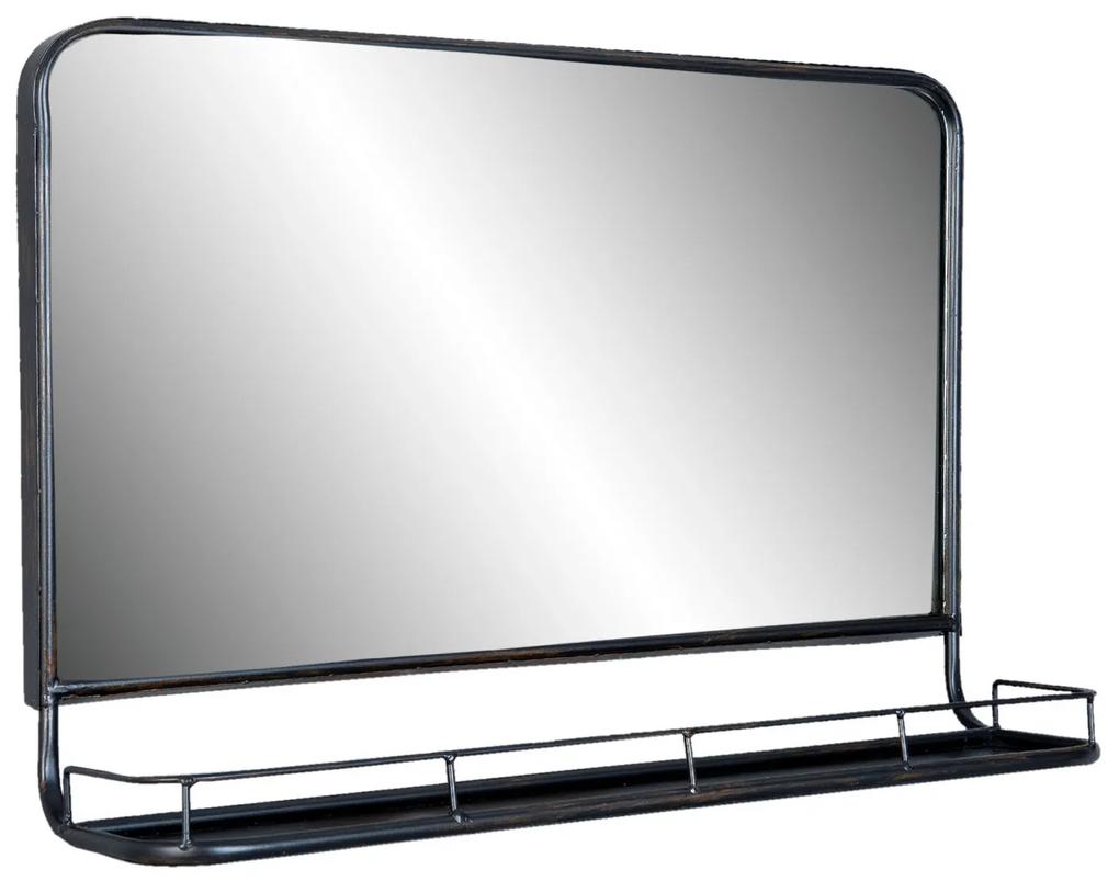 Čierne kovové zrkadlo s poličkou - 60 * 15 * 40 cm