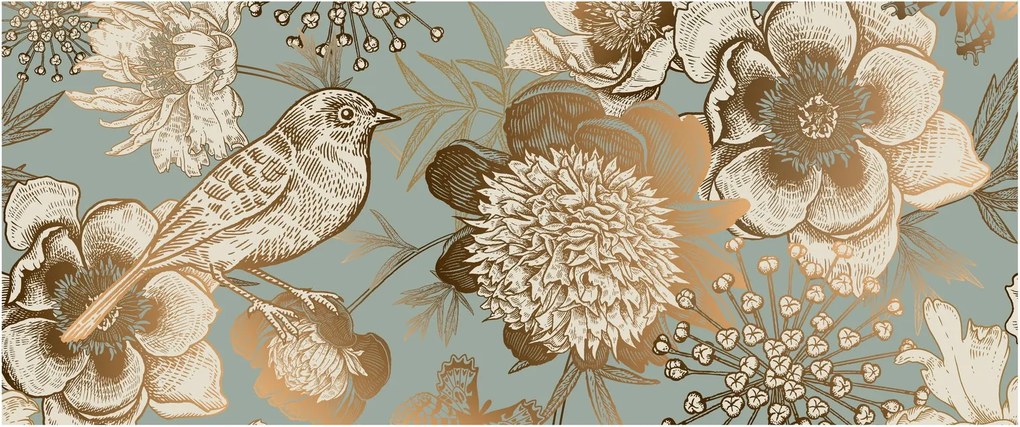 Obraz - Záhrada s vtáčikom (120x50 cm)