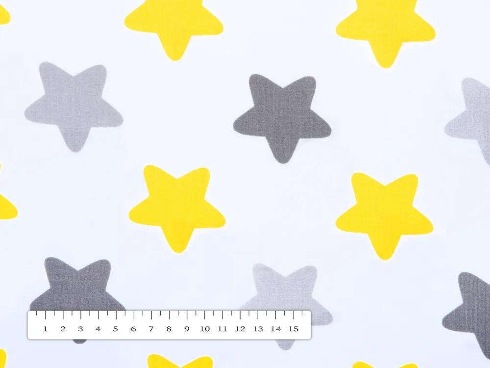 Biante Detské bavlnené posteľné obliečky do postieľky Sandra SA-203 Žlto-sivé hviezdy Do postieľky 90x130 a 40x60 cm