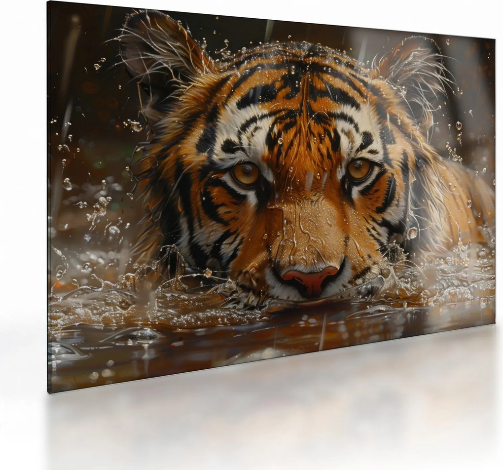 Sklenený obraz - Portrét tigra vo vode (70x50 cm)