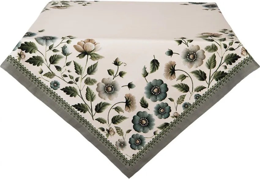 Béžový bavlnený obrus s kvetmi Gently Blooming - 100*100 cm