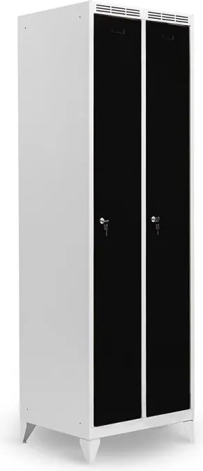 Kovová šatníková skriňa Trestles SS2M 1800x600x500 mm, 2 oddiely, čierne dvere Podnož: sokel, Zámok: cylindrický