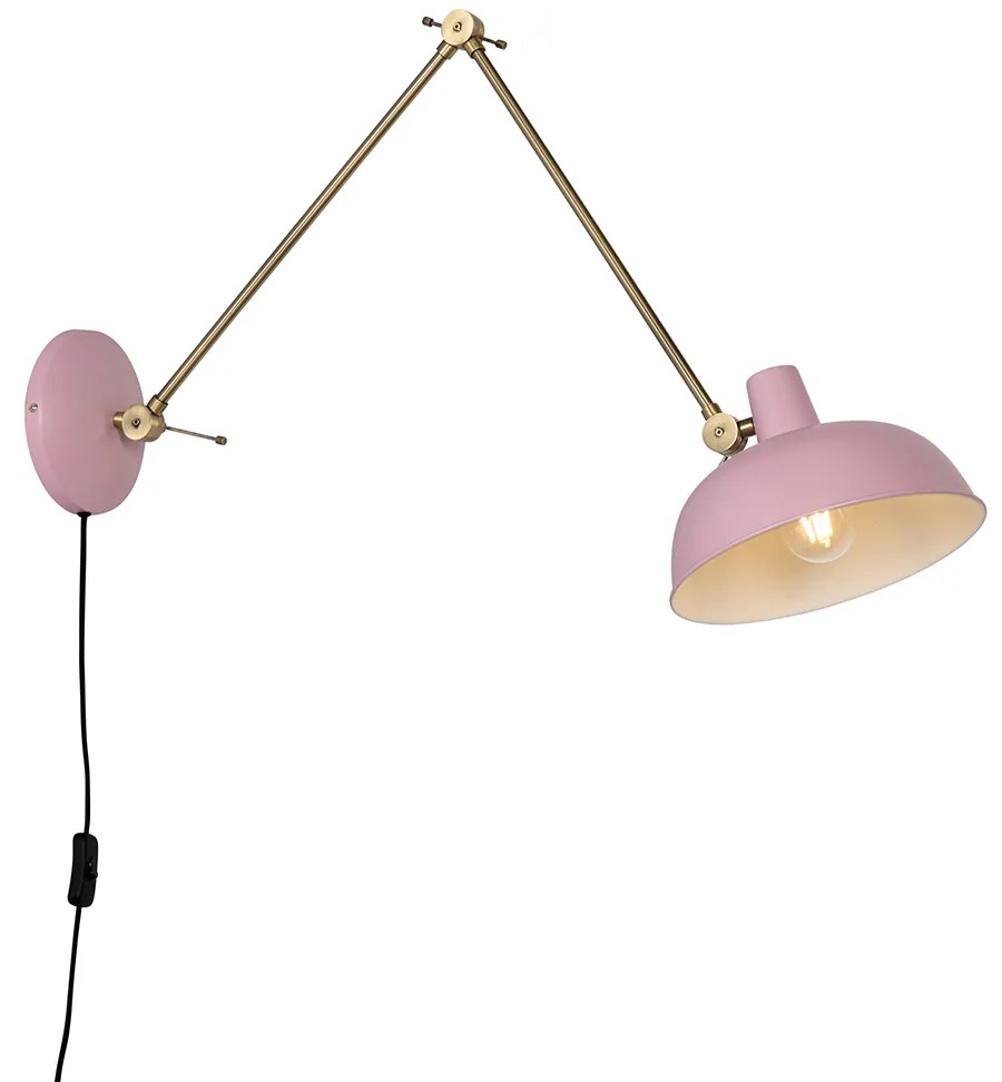 Retro nástenná lampa ružová s bronzom - Milou