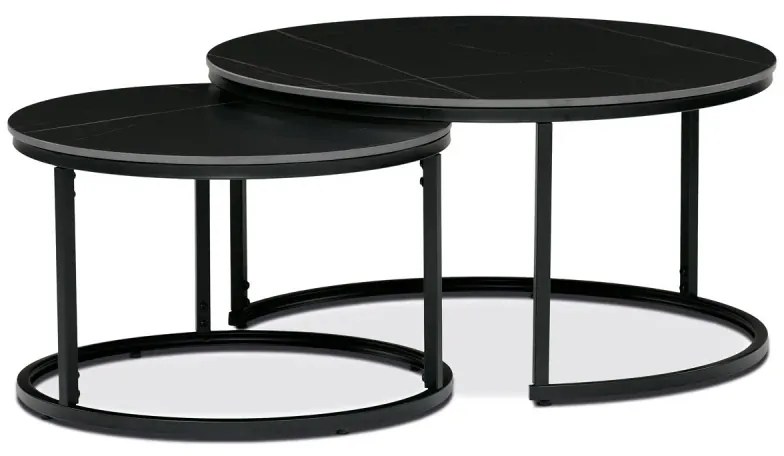 Sada 2 konferenčních stolů o80 a o60, černá keramická deska, černé kovové nohy