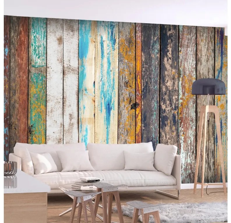 Artgeist Fototapeta - Wooden Rainbow Veľkosť: 250x175, Verzia: Premium