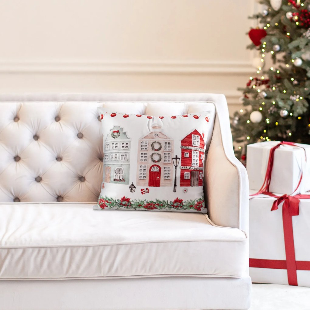 VIANOČNÁ DEKORAČNÁ OBLIEČKA NA VANKÚŠ HOUSE 45X45 CM VZOROVANÁ