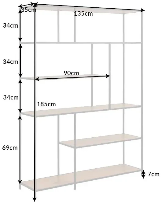 Invicta Interior - Priemyselná knižnica SLIM LINE 185x135 cm, divoký dub, čierna