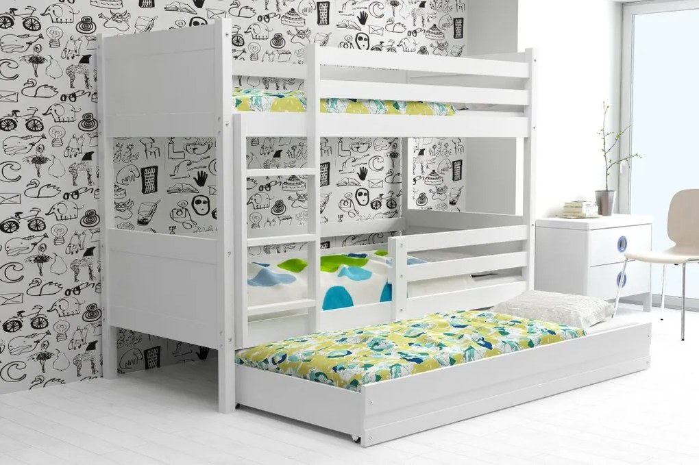 Poschodová posteľ s prístelkou RINO 3 - 190x80cm - Biely - Biely