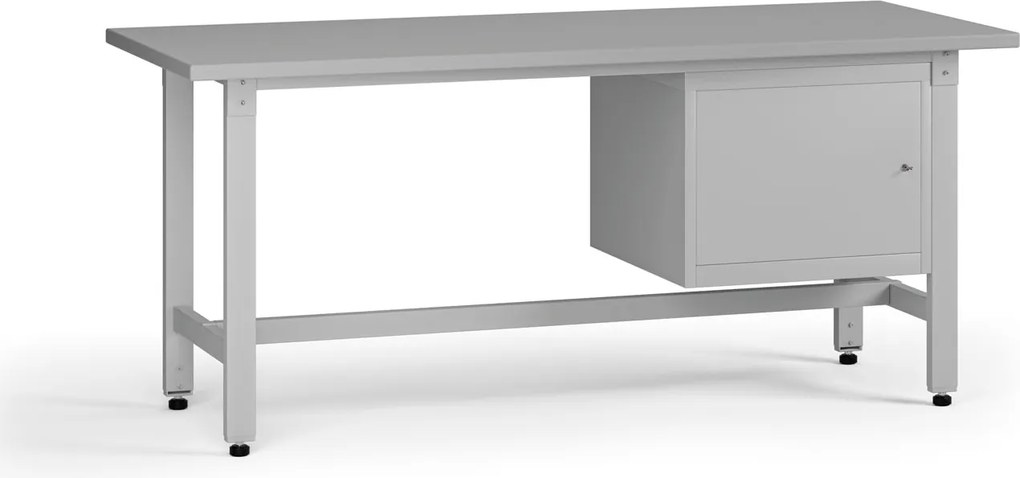 Výškovo nastaviteľný dielenský stôl G5, 1800 x 750 x 800-1000 mm, 1x skrinka, sivá