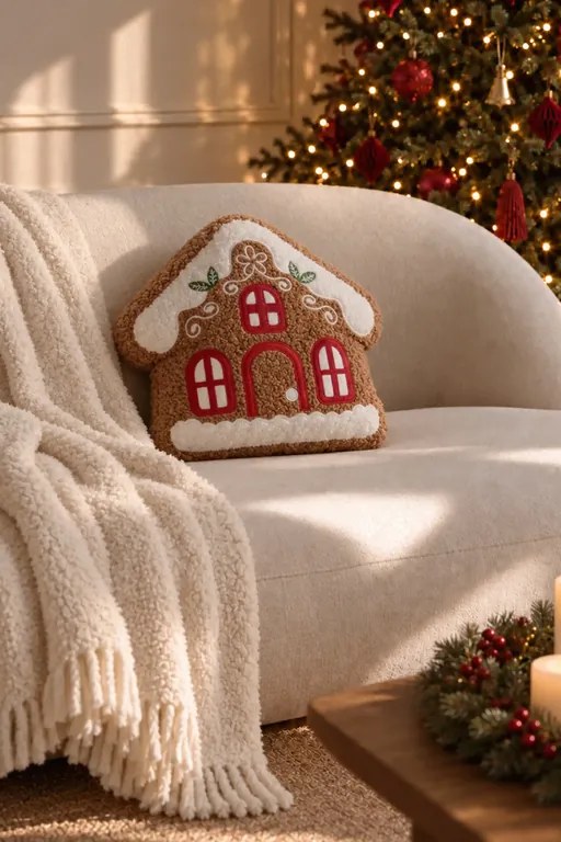 Vianočný vankúš GINGER HOUSE hnedý