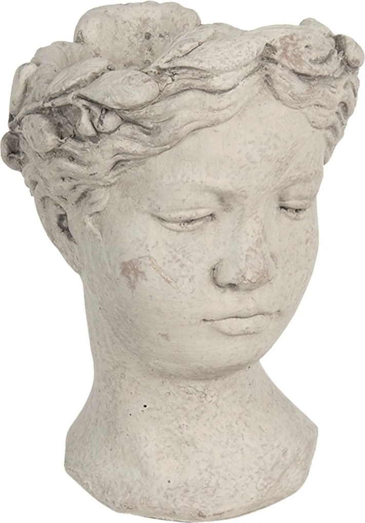 Šedý betónový kvetináč hlava ženy - 18 * 17,5 * 25,5 cm